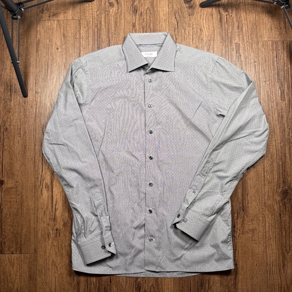 Eton Dress Shirt Mens 16 41 Gray Contemporary Fit Geometric Micro Print Poplin - Picture 2 of 9